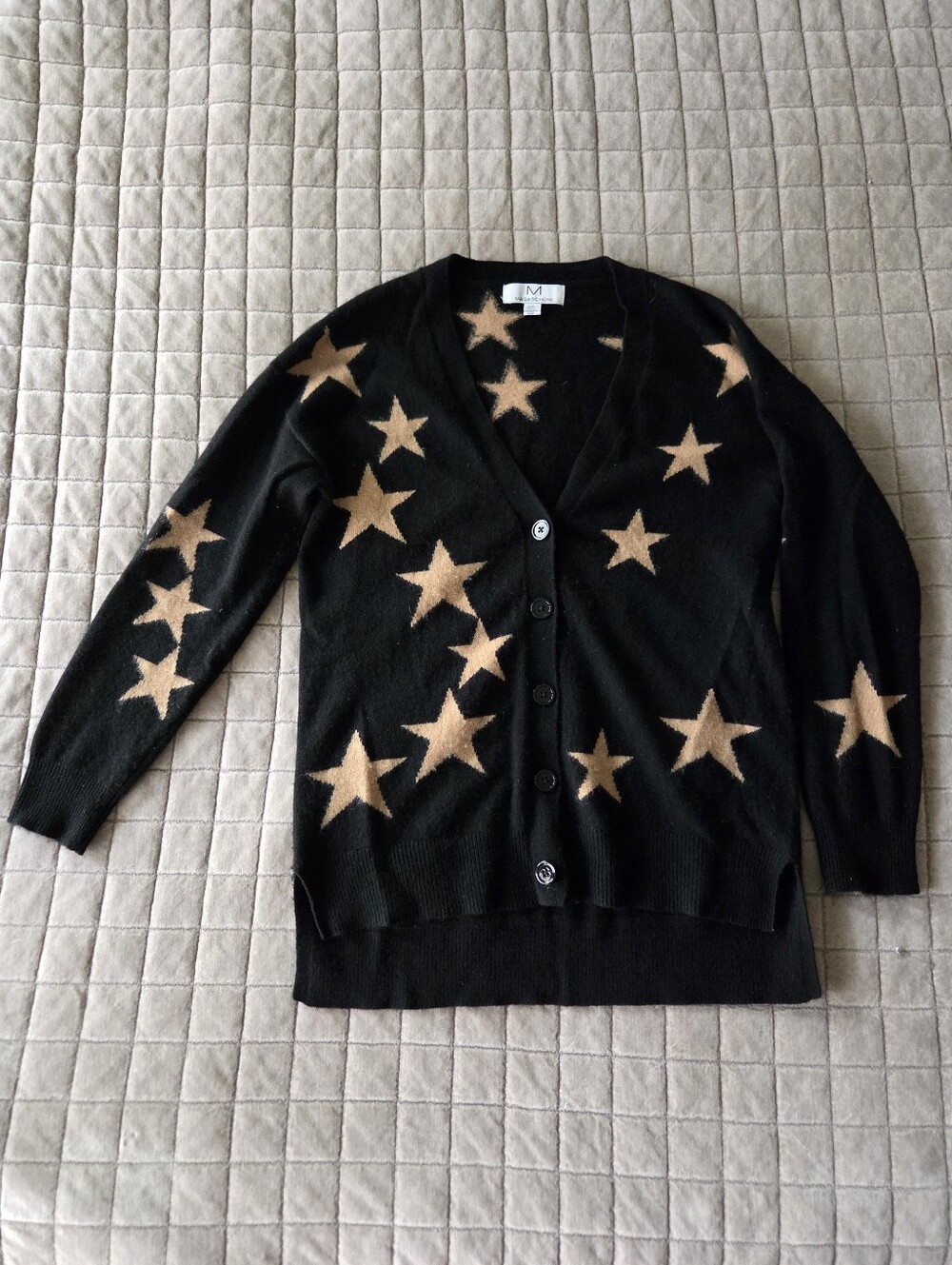 Magaschoni black & tan star cardigan 100% cashmere Size S